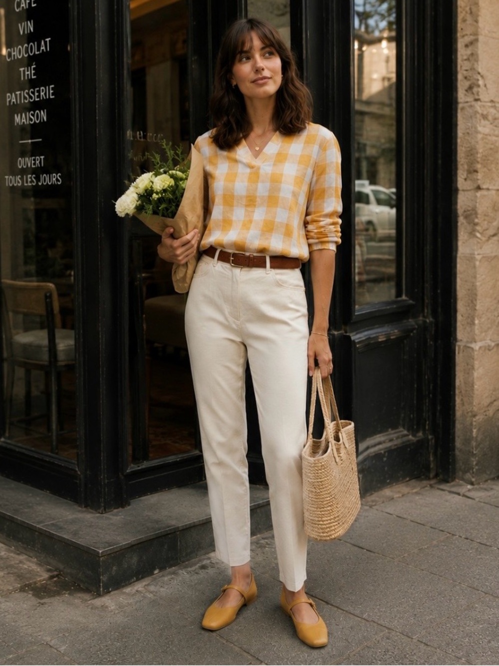 NWOT Pact Coastal Daily Organic Cotton Gingham Double Gauze V-Neck Top Yellow M - Picture 2 of 16